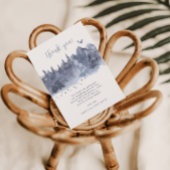 雪の森ブルーグレーベビー外は寒い サンキューカード