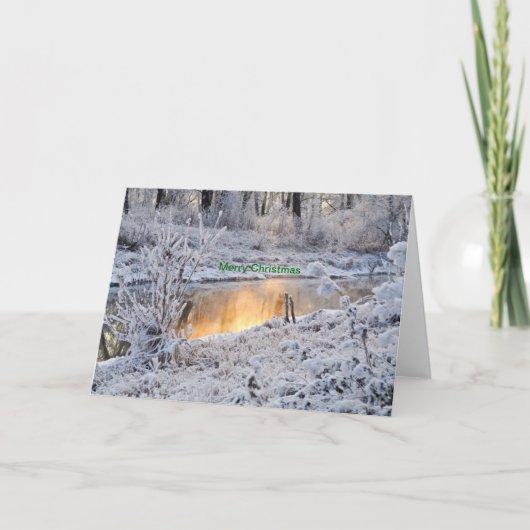 雪の森林湖のメリークリスマスカード シーズンカード (正面)