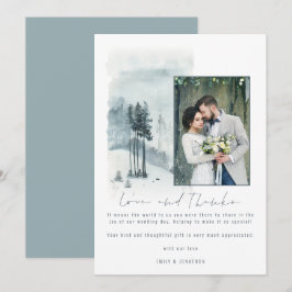雪の森結婚の写真の愛と感謝してい サンキューカード