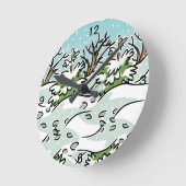 雪の森 –  ラウンド壁時計 (傾斜)