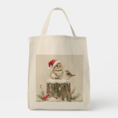 雪の森 冬の木立 クリスマス ウサギ 鳥 トートバッグ (裏面)