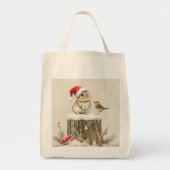 雪の森 冬の木立 クリスマス ウサギ 鳥 トートバッグ (正面)