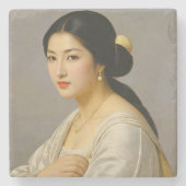 "雪の森" 美術 女性の肖像 ストーンコースター (正面)