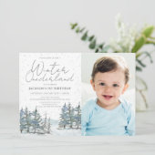 雪の森Winter Onederland少年の誕生日写真 招待状 (スタンド正面)