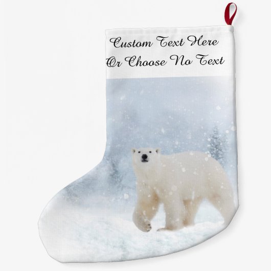 雪の極熊の冬の森の森 ラージクリスマスストッキング (裏面)