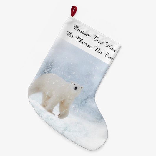 雪の極熊の冬の森の森 ラージクリスマスストッキング (正面 (吊り時))