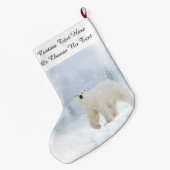 雪の極熊の冬の森の森 ラージクリスマスストッキング (裏面 (吊り時))