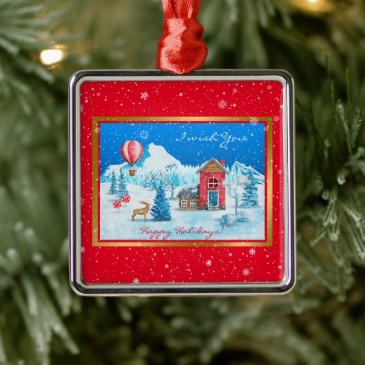 雪の横カスタマイズ面 メタルオーナメント (ツリー)