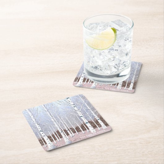 雪の樺の木ツリーのクリスマスダスティブルーID1003 スクエアペーパーコースター (インサイチュ)