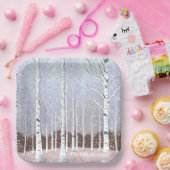 雪の樺の木ツリーのクリスマスダスティブルーID1003 ペーパープレート (パーティー)