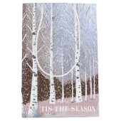 雪の樺の木ツリーのクリスマスダスティブルーID1003 ミディアムペーパーバッグ (正面)