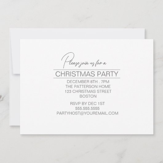 雪の樺の木ツリークリスマスパーティーティール（緑がかった色）ID1003 招待状 (裏面)