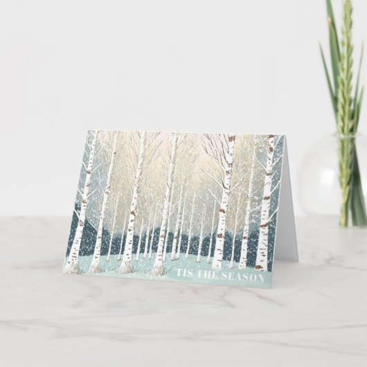 雪の樺の木ツリーズクリスマスティール(緑がかった色)ID1003 カード (正面)