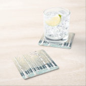 雪の樺の木ツリーズクリスマスティール(緑がかった色)ID1003 スクエアペーパーコースター (インサイチュ)