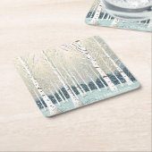 雪の樺の木ツリーズクリスマスティール(緑がかった色)ID1003 スクエアペーパーコースター (アングル)