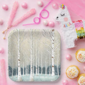 雪の樺の木ツリーズクリスマスティール（緑がかった色）ID1003 ペーパープレート (パーティー)