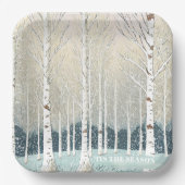 雪の樺の木ツリーズクリスマスティール（緑がかった色）ID1003 ペーパープレート (正面)