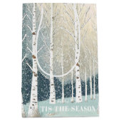 雪の樺の木ツリーズクリスマスティール(緑がかった色)ID1003 ミディアムペーパーバッグ (正面)