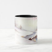 雪の橋の水彩画風景 マグカップ (中央)