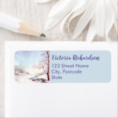 雪の橋水彩景絵画観 ラベル (インサイチュ)