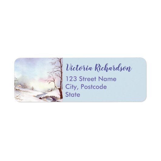 雪の橋水彩景絵画観 ラベル (正面)