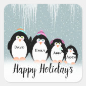 雪の正方形のステッカーのクリスマスペンギンの家族 スクエアシール (正面)