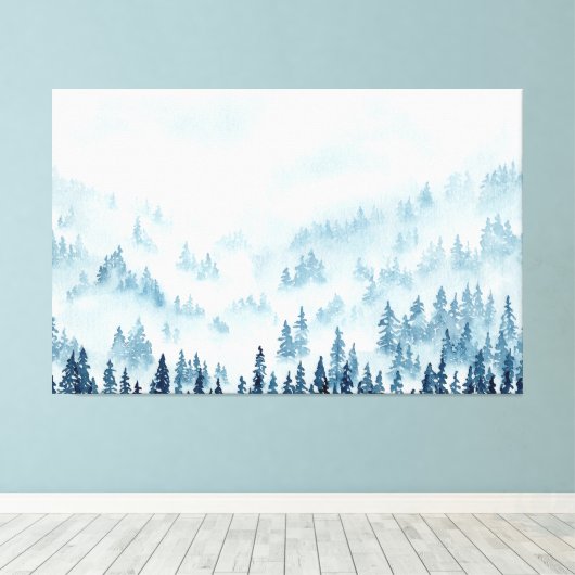 雪の毛布の下の松の木 キャンバスプリント (インサイチュ (ウッドフロア))
