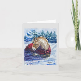 雪の水の色でフィヨルド馬 – Greeting Card カード