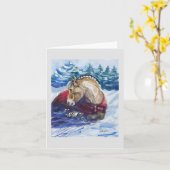雪の水の色でフィヨルド馬 – Greeting Card カード (黄色い花)