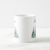 雪の水の色にクリスマスのモミの木 コーヒーマグカップ (中央)