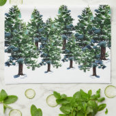 雪の水の色のクリスマスパイン絵画ツリー キッチンタオル (折り畳み)
