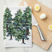 雪の水の色のクリスマスパイン絵画ツリー キッチンタオル (四つ折り)