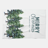 雪の水の色のクリスマスパイン絵画ツリー キッチンタオル (横)