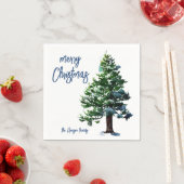 雪の水の色のクリスマスパイン絵画ツリー スタンダードカクテルナプキン (インサイチュ)