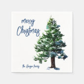雪の水の色のクリスマスパイン絵画ツリー スタンダードカクテルナプキン (正面)