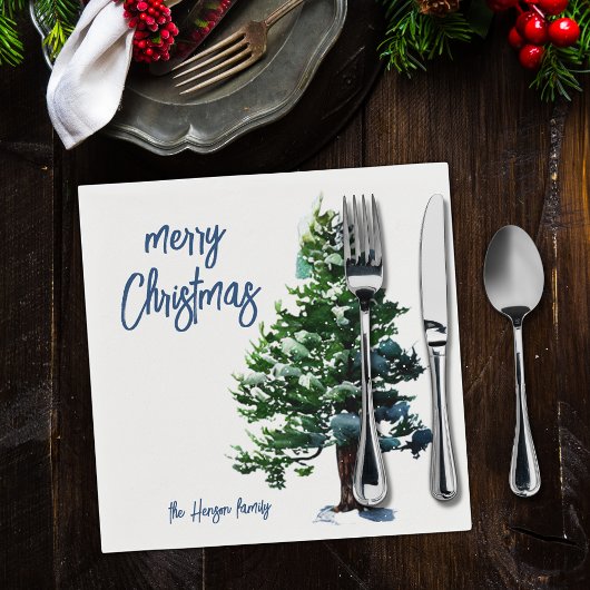 雪の水の色のクリスマスパイン絵画ツリー スタンダードカクテルナプキン