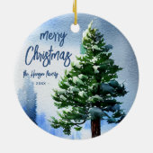 雪の水の色のクリスマスパイン絵画ツリー セラミックオーナメント (裏面)