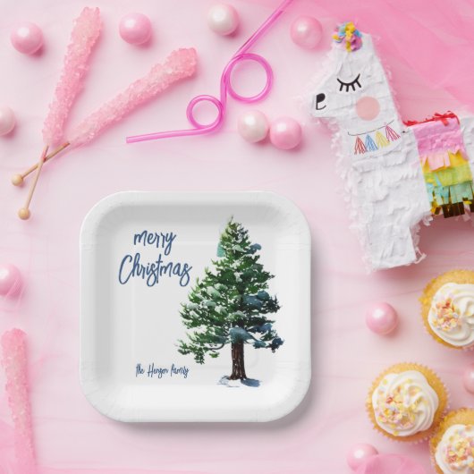 雪の水の色のクリスマスパイン絵画ツリー ペーパープレート (パーティー)