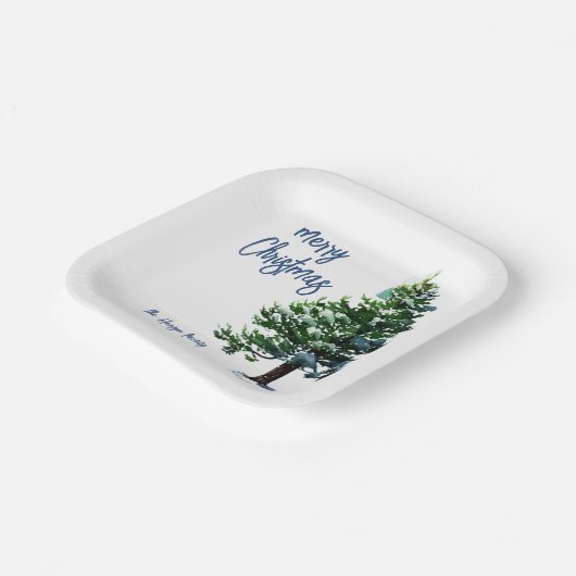 雪の水の色のクリスマスパイン絵画ツリー ペーパープレート (傾斜あり)