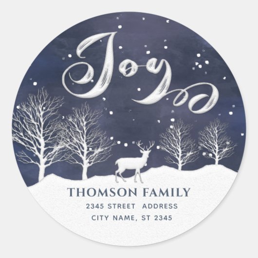 雪の水の色の冬のシーン喜び休日 ラウンドシール (正面)