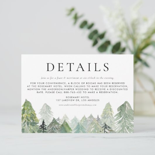 雪の水の色の冬の常緑の森詳細 エンクロージャーカード (スタンド正面)