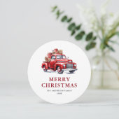 雪の水の色の赤いトラックのメリークリスマスカード シーズンカード (スタンド正面)