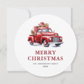 雪の水の色の赤いトラックのメリークリスマスカード シーズンカード (正面)