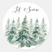 雪の水の色クリスマス松の木 ラウンドシール (正面)