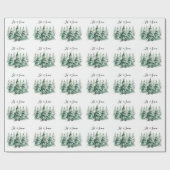 雪の水の色クリスマス松の木 ラッピングペーパー (フラット)