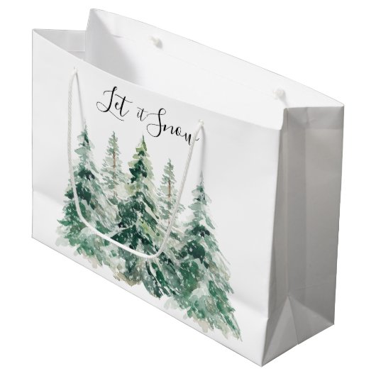 雪の水の色クリスマス松の木 ラージペーパーバッグ (正面アングル)