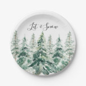 雪の水の色素朴クリスマス松の木 ペーパープレート (正面)