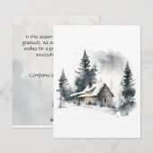 雪の水彩キャビン ホリデー カード (正面/裏面)