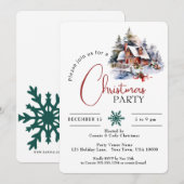 雪の水彩ハウス、クリスマス パーティー 招待状 (正面/裏面)