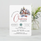 雪の水彩ハウス、クリスマス パーティー 招待状 (スタンド正面)